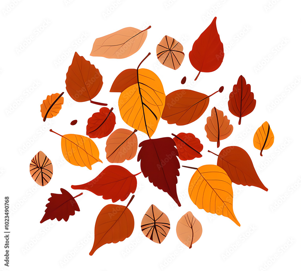 Obraz premium Colorful autumn maple leaves scattered on the ground clipart illustration of traditional autumn leaves for postcards.generative ai