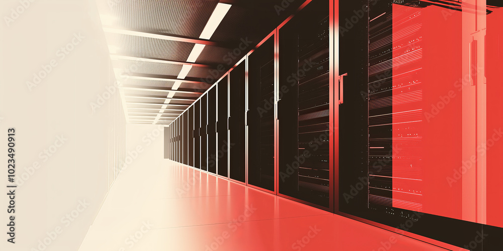 modern data center with server racks in a futuristic corridor ...