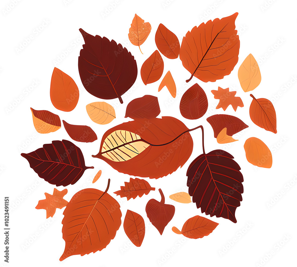 Obraz premium Colorful autumn maple leaves scattered on the ground clipart illustration of traditional autumn leaves for postcards.generative ai