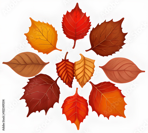 Colorful autumn maple leaves scattered on the ground clipart illustration of traditional autumn leaves for postcards.generative ai