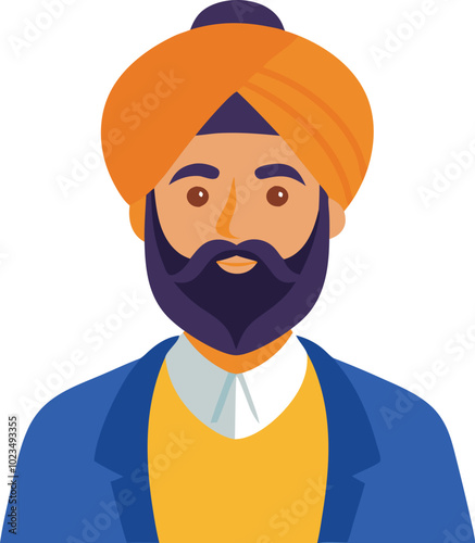 A colorful vector illustration of a man wearing a turban, symbolizing culture, tradition, and cultural diversity.