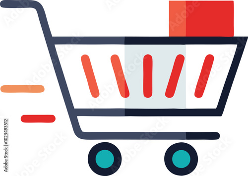 A vector illustration of a shopping cart filled with products, symbolizing retail, ecommerce, and consumerism.