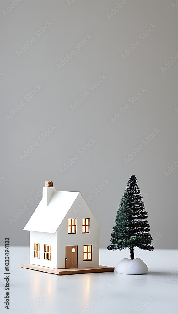 miniature christmas tree house festive setting miniature christmas tree house festive setting
