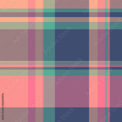Contemporary pattern tartan fabric, mesh check textile vector. Customized texture seamless background plaid in blue and orange colors.