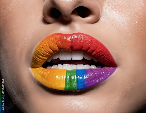 mujer con labios color arco iris photo