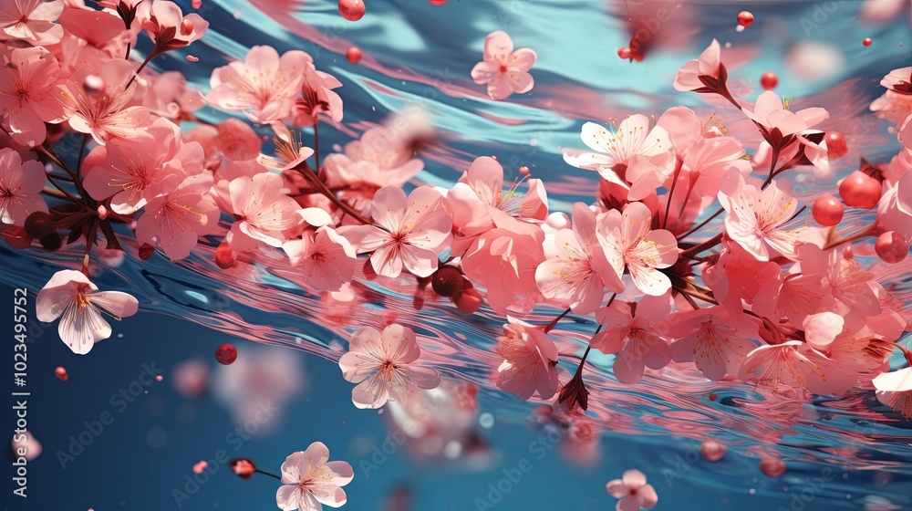 Delicate Blossoms Dancing on a Ripple of Water, A Symphony of Pink Petals and Sparkling Reflections Delicate Blossoms Dancing on a Ripple of Water, A Symphony of Pink Petals and Sparkling Reflections