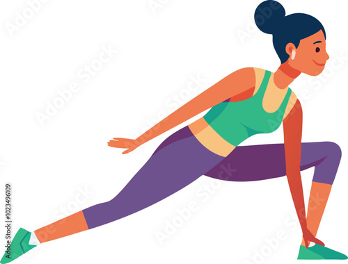 A vector illustration of a woman stretching in a yoga pose, symbolizing fitness, flexibility, and mindfulness.