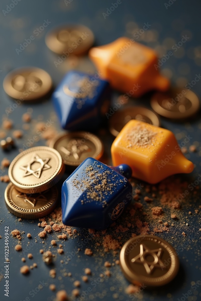 Delicious Jewish sweets featuring dreidels and chocolate coins perfect for celebrating Hanukkah festivities Delicious Jewish sweets featuring dreidels and chocolate coins perfect for celebrating Hanukkah festivities
