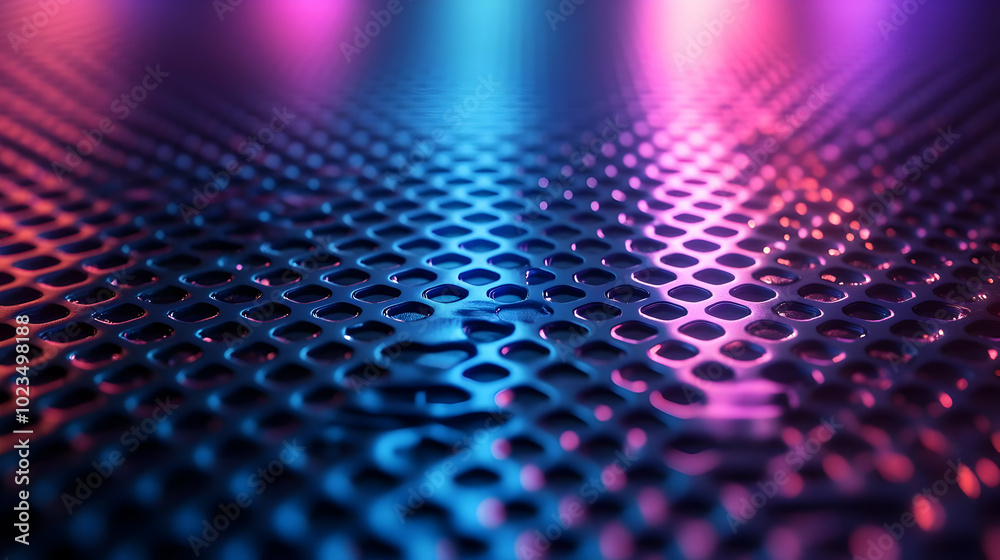 Abstract Background with Neon Lights and a Metal Grid Abstract Background with Neon Lights and a Metal Grid