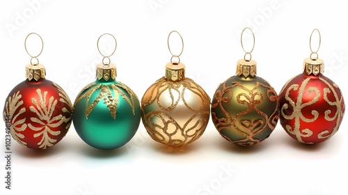 Colorful ornaments arranged in a neat grid on a plain background