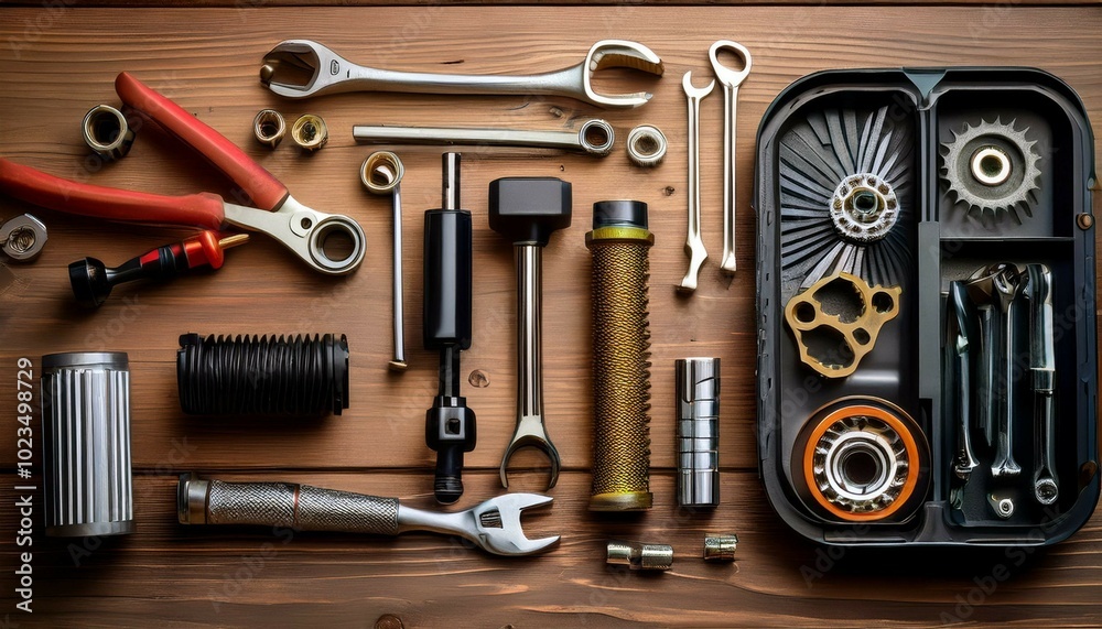 Fototapeta premium set of tools on a wooden background