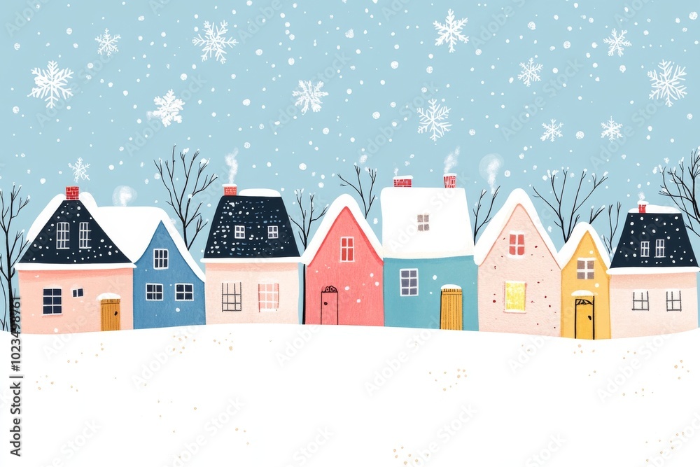 Beautiful Christmas village with cute houses in the snow, with text ...