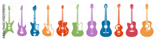 Flat guitars. Acoustic guitar and electric guitar on background