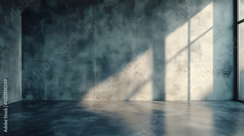 Concrete Room with Window and Sunbeams 3D Illustration