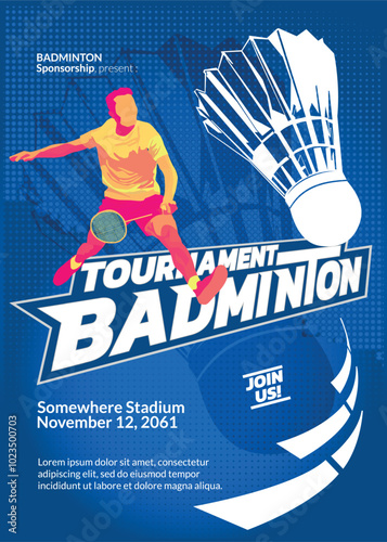 Blue Badminton tournament poster with modern style