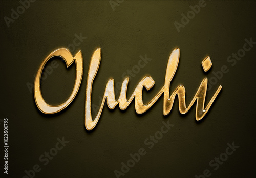 Old gold text effect of Nigerian Pidgin name Oluchi with 3D glossy style Mockup. photo