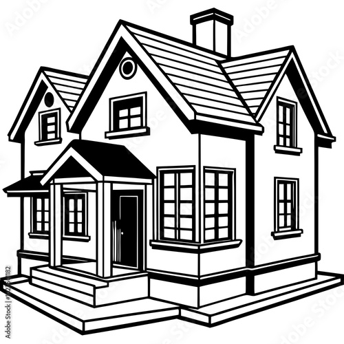  cartoon style modern house silhouette 
vector illustration 