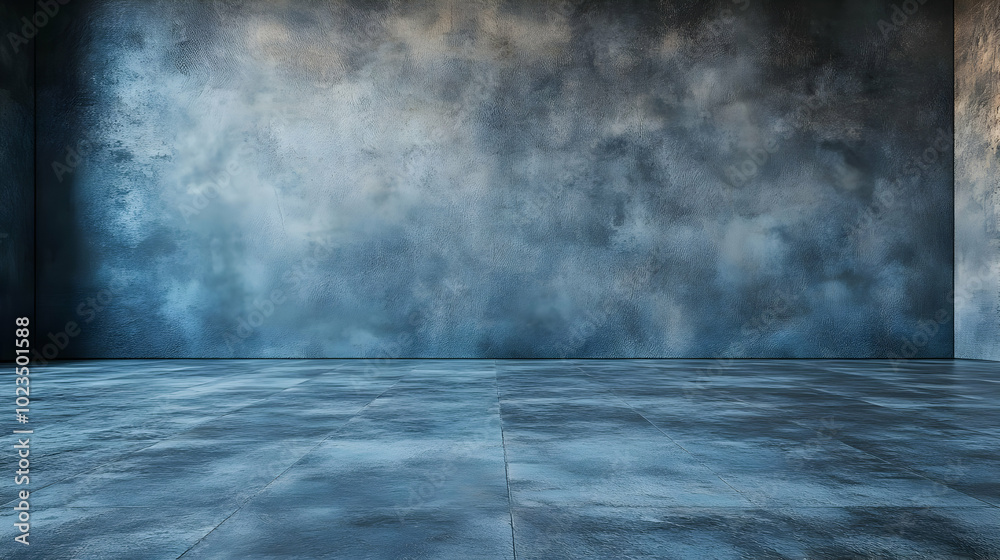 Blue Abstract Background - 3D Concrete Wall and Floor Blue Abstract Background - 3D Concrete Wall and Floor