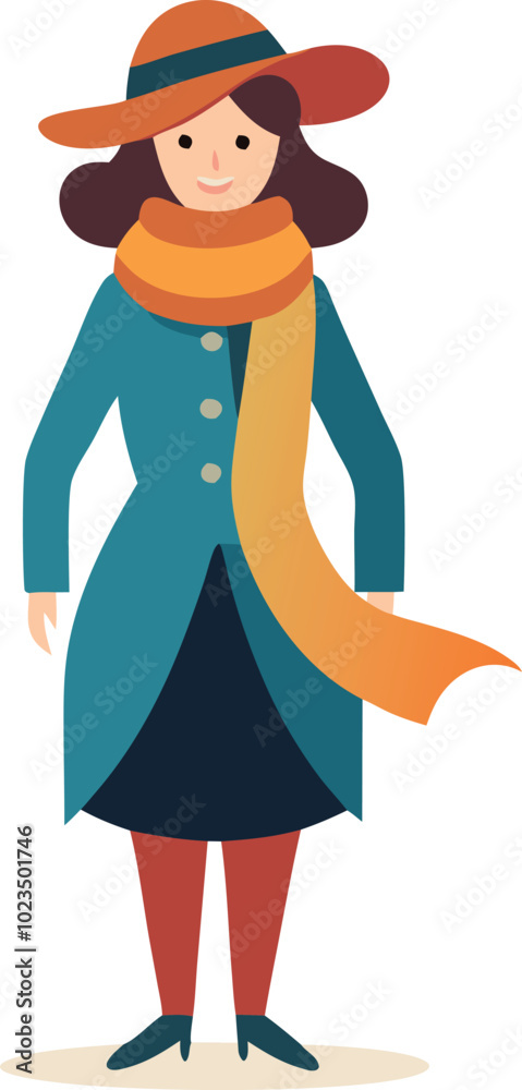 A vector illustration of a woman wearing a winter coat and hat, symbolizing cold weather fashion and style. A vector illustration of a woman wearing a winter coat and hat, symbolizing cold weather fashion and style.