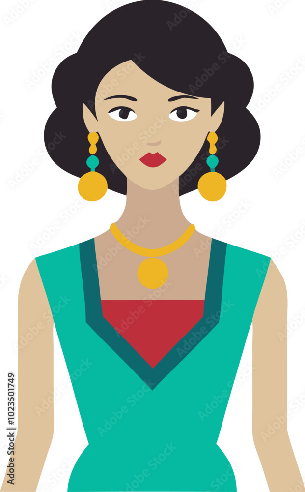 A vector illustration of a woman wearing earrings and a stylish top, symbolizing fashion, elegance, and beauty. A vector illustration of a woman wearing earrings and a stylish top, symbolizing fashion, elegance, and beauty.