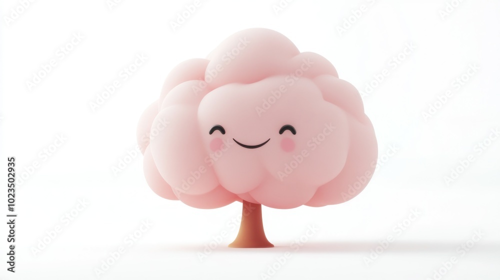 Pink Cartoon Tree with a Smiling Face