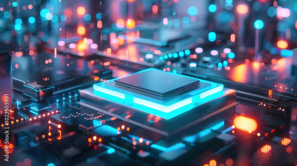 Futuristic AI Processor in a Digital Landscape Futuristic AI Processor in a Digital Landscape
