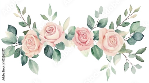 A delicate arrangement of soft pink roses with lush green leaves, perfect for adding elegance to any design or project.