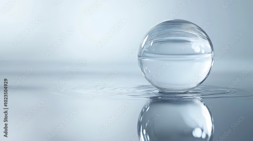 A transparent glass ball bouncing on a reflective surface, with motion blur capturing the point of impact and upward movement A transparent glass ball bouncing on a reflective surface, with motion blur capturing the point of impact and upward movement