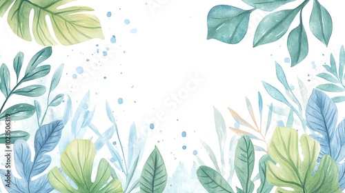 An elegant watercolor illustration featuring lush, green leaves framing a blank space, perfect for nature-themed designs.