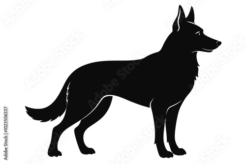 
German Shepherd dog silhouette, Sitting german shepherd dog breed silhouette vector illustration