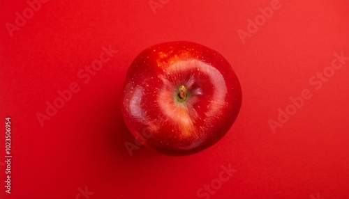 Fresh red apple with a shiny surface and red background