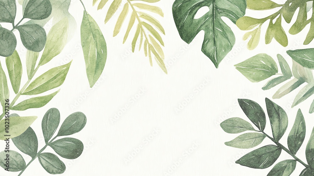Beautiful watercolor leaves frame a blank space, perfect for nature-themed designs and eco-friendly projects. Beautiful watercolor leaves frame a blank space, perfect for nature-themed designs and eco-friendly projects.