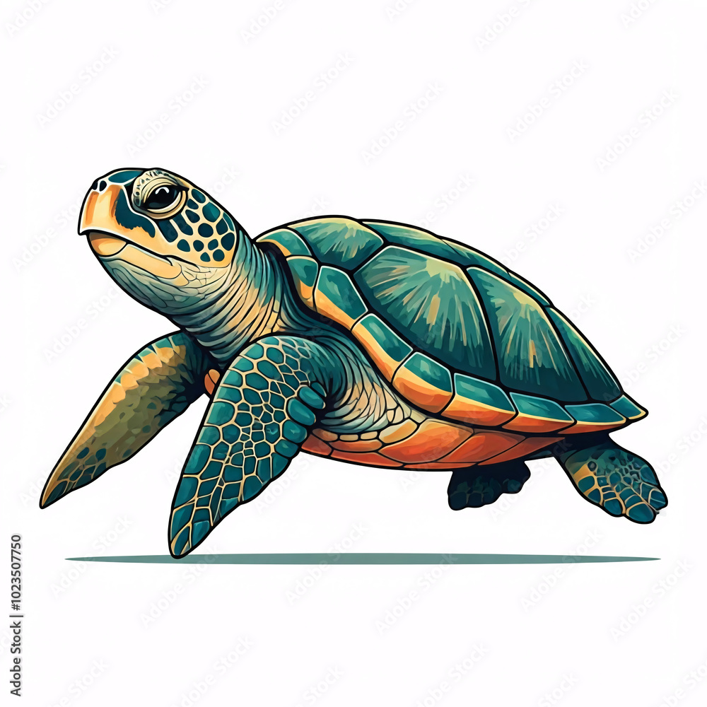 Obraz premium cartoon sea turtle illustration green shell