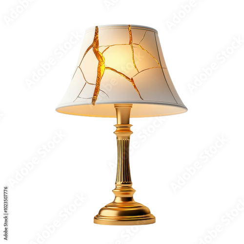 Broken Lamp with Tilted Shade Isolated on White Background