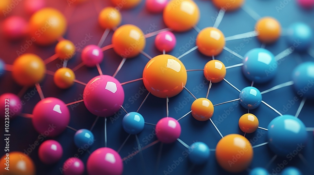 Obraz premium A colorful molecular structure illustration showcasing interconnected atoms and bonds.