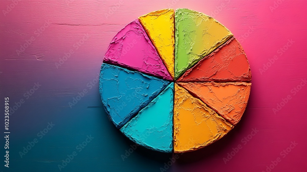 Obraz premium A colorful pie chart with textured segments on a gradient background.