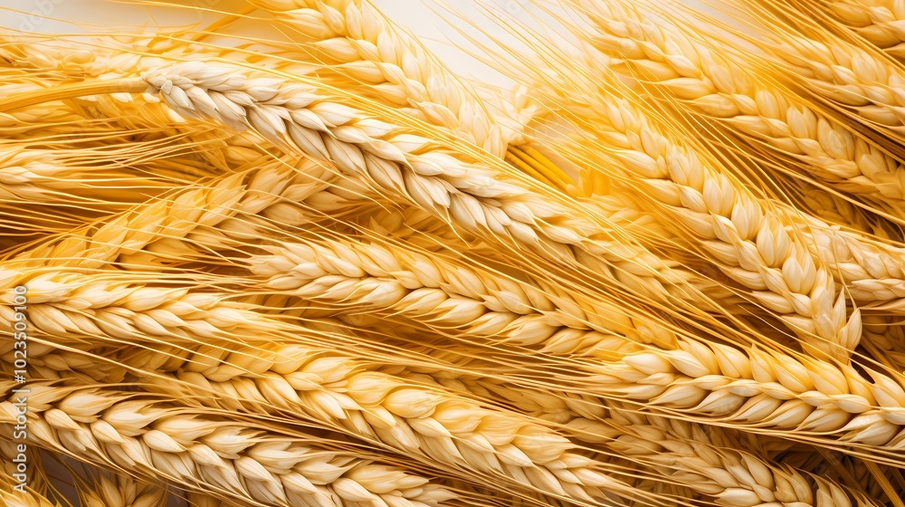 A close-up of beautifully arranged golden wheat, symbolizing abundance and agriculture.