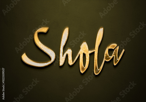 Old gold text effect of Nigerian Pidgin name Shola with 3D glossy style Mockup. photo