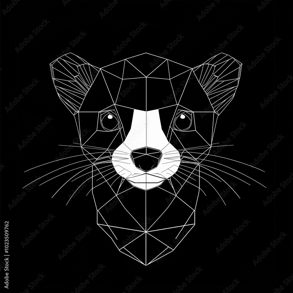 Fototapeta premium stark minimalist black and white illustration of a ferret with a direct gaze