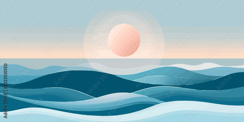 A seagull flying over the ocean at sunrise. The retro flat-style illustration features vibrant sun rays spreading across the sky, capturing the essence of freedom and tranquility by the seaside. A seagull flying over the ocean at sunrise. The retro flat-style illustration features vibrant sun rays spreading across the sky, capturing the essence of freedom and tranquility by the seaside.