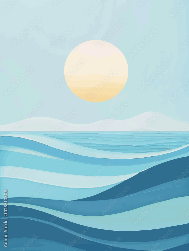 A seagull flying over the ocean at sunrise. The retro flat-style illustration features vibrant sun rays spreading across the sky, capturing the essence of freedom and tranquility by the seaside. A seagull flying over the ocean at sunrise. The retro flat-style illustration features vibrant sun rays spreading across the sky, capturing the essence of freedom and tranquility by the seaside.