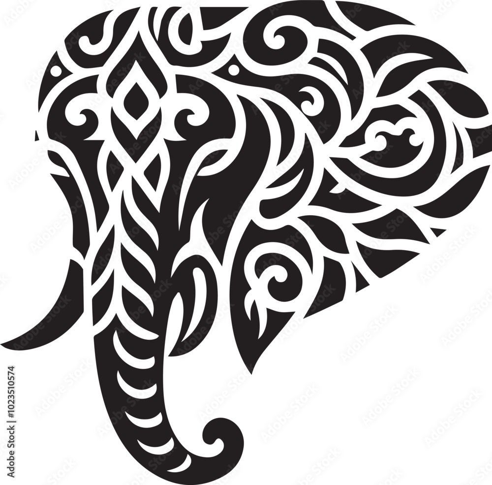Fototapeta premium Elephant head silhouette black vector clipart design