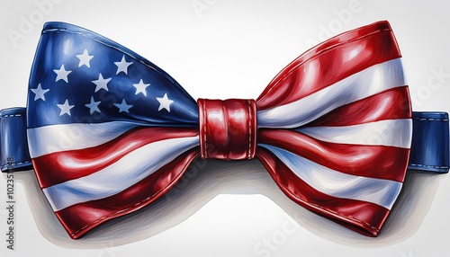red and blue bow, us flag bow 3d photo, 4th of july on white background