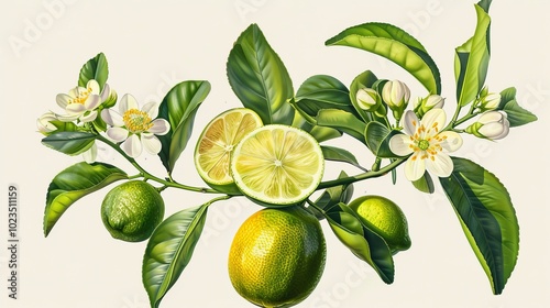 Vibrant Lime Branch A Botanical Masterpiece for Educational Resources