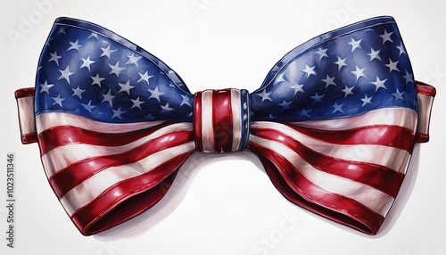 Isolated Bow Tie with USA Flag Pattern: Watercolor American Flag on white background