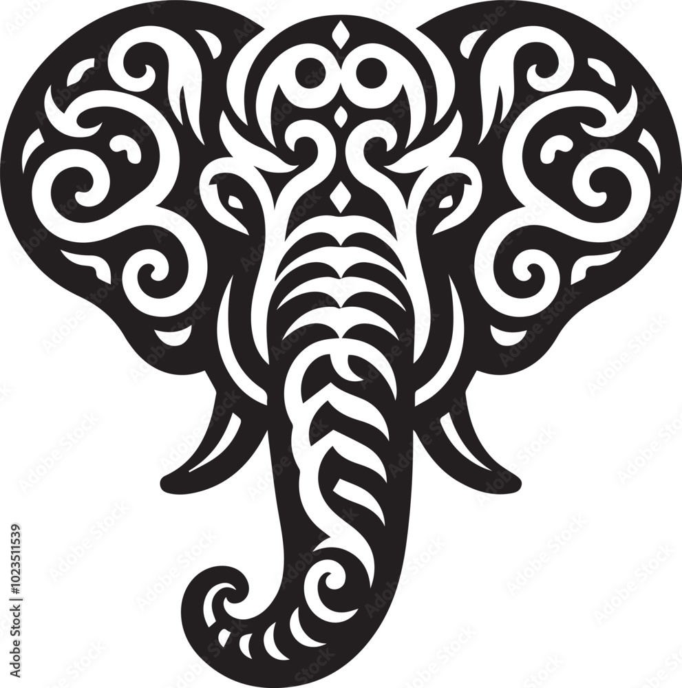 Fototapeta premium Elephant head silhouette black vector clipart design