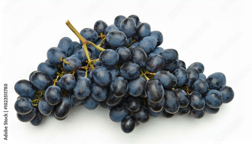 Bunch of ripe dark blue grapes Isolated on white background top view. Bunch of ripe dark blue grapes Isolated on white background top view.