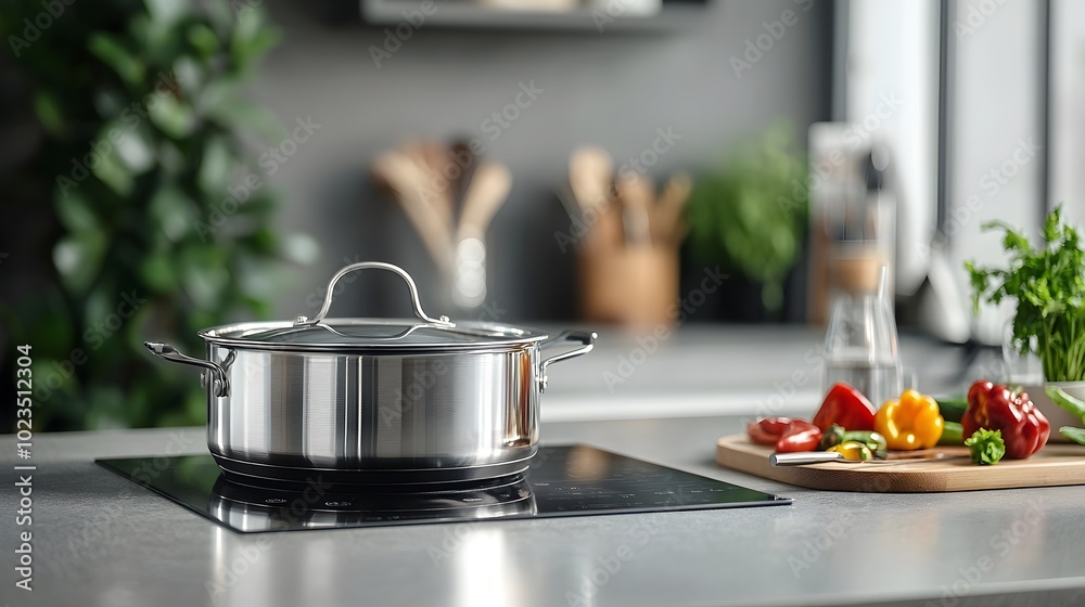 Modern Induction Stove with Sleek Cabinetry and Chrome Accents - Stylish Open Concept Kitchen Design for Contemporary Living