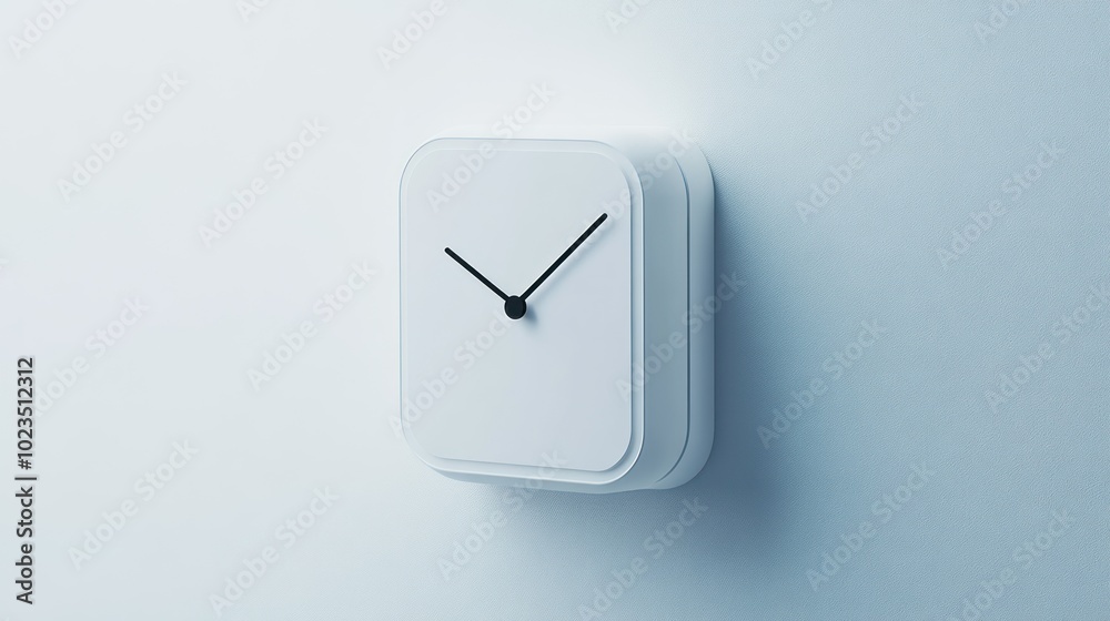 A Minimalist White Clock with Black Hands on a Light Blue Wall A Minimalist White Clock with Black Hands on a Light Blue Wall