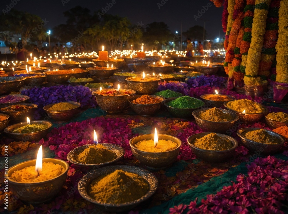 Diwali night aglow with the vibrant colors of lights and the joy of festive family moments Diwali night aglow with the vibrant colors of lights and the joy of festive family moments